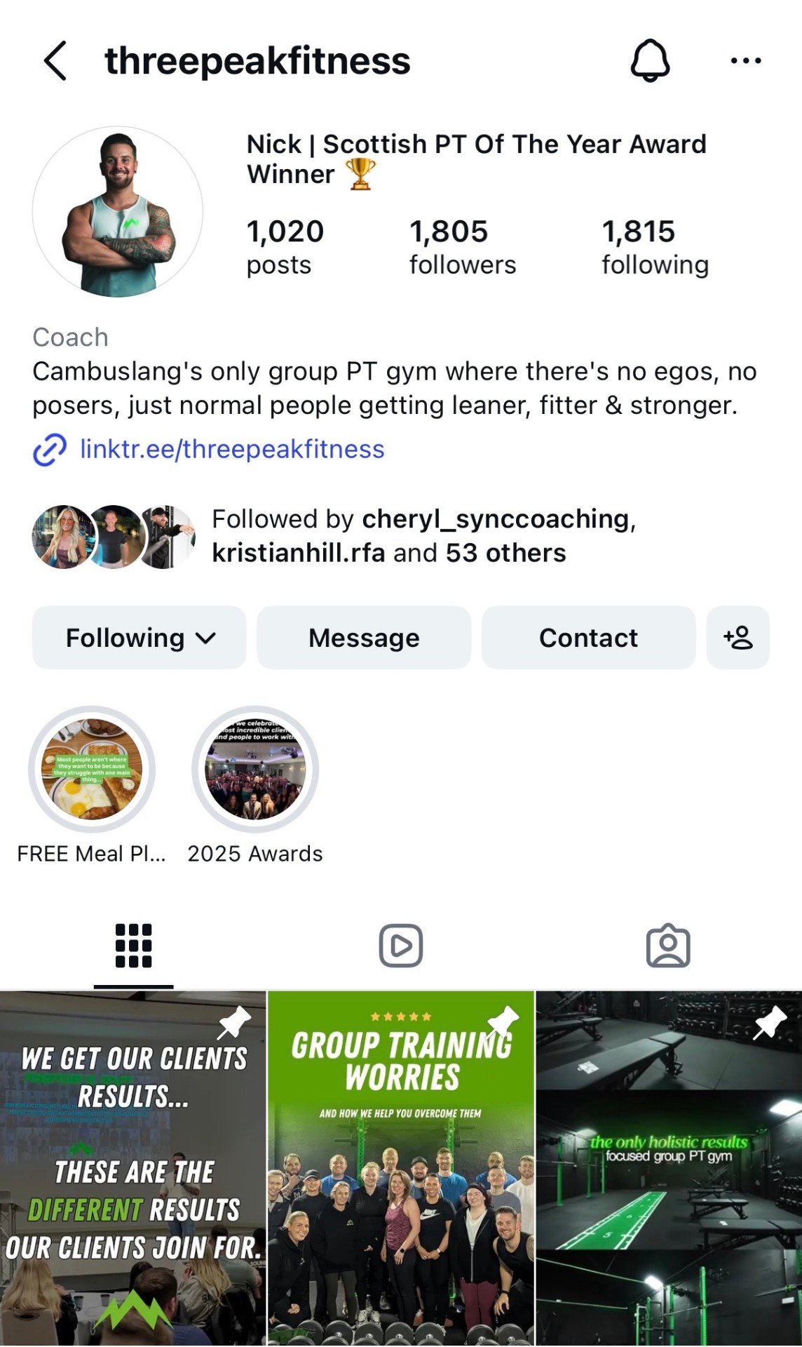 Nick O'Hare · Three Peak Fitness Instagram profile