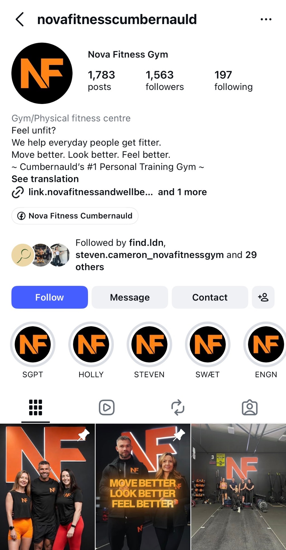 Holly & Stephen · Nova Fitness Instagram profile